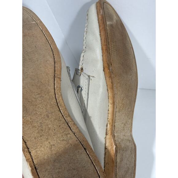 Vintage RHM Dockwear Mens Beige Leather Hand‎ Sewed Shoe Sider Docksider Sz 10.5
